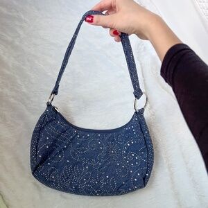 Nando Muzi Made In Italy Saddle Handbag Purse Blue Silver Fabric